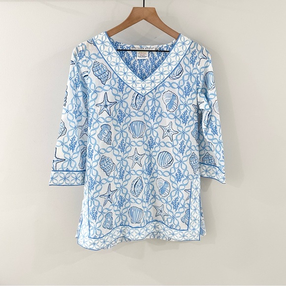 Gretchen Scott Designs 3/4 Sleeve Seashell Tunic Blue Size XS - Picture 1 of 6